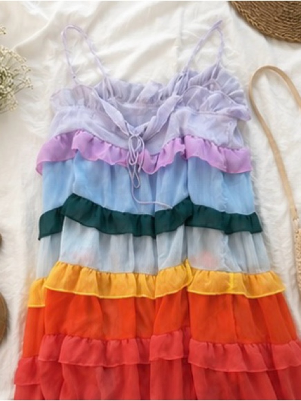 Rainbow Tiered Ruffle Dress - Multi layered midi - rainbow bright - pride - Picture 2 of 3